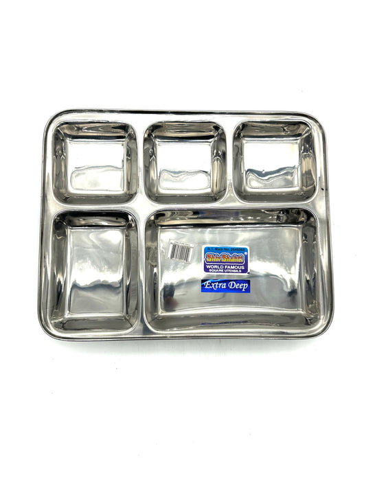 Steel Plate (Thali) 5 Compartment Rectangle